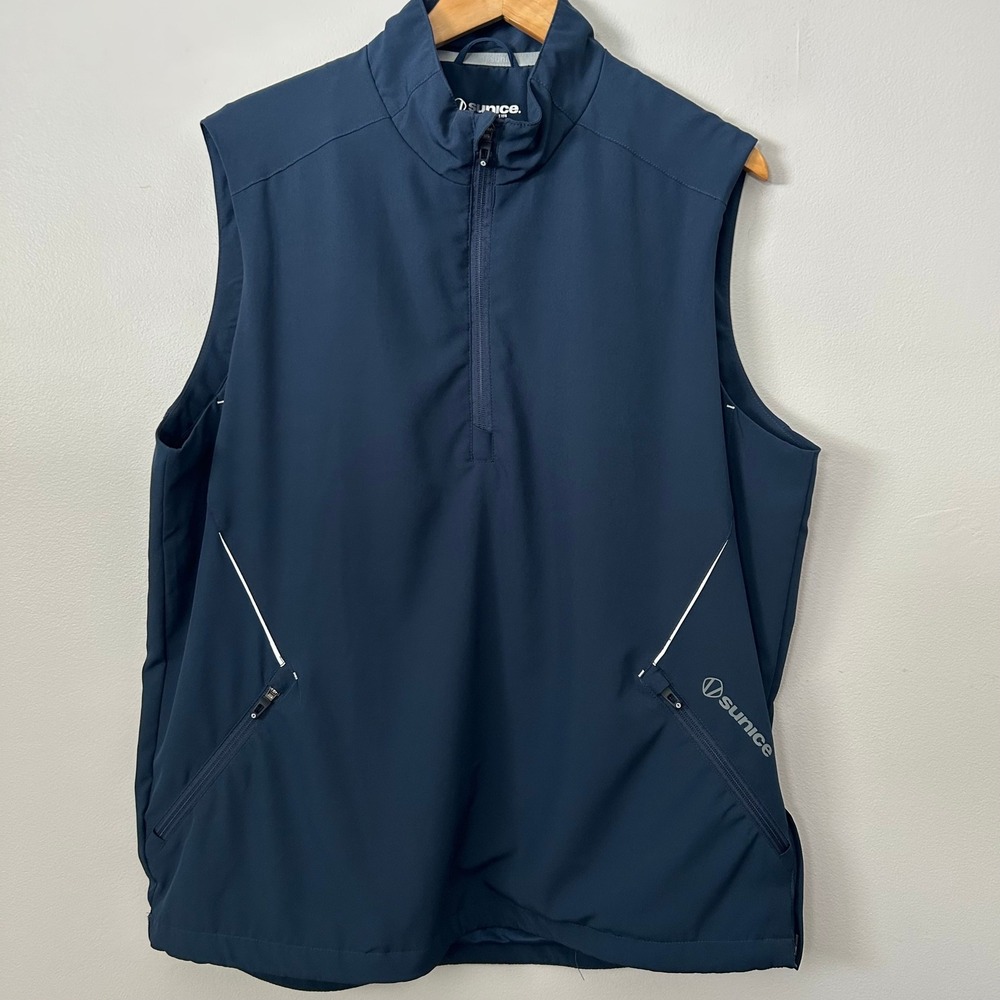 Sunice Vest Mens XL Navy Blue 1/2 Zip Performance Stretch Golf Windbreaker
